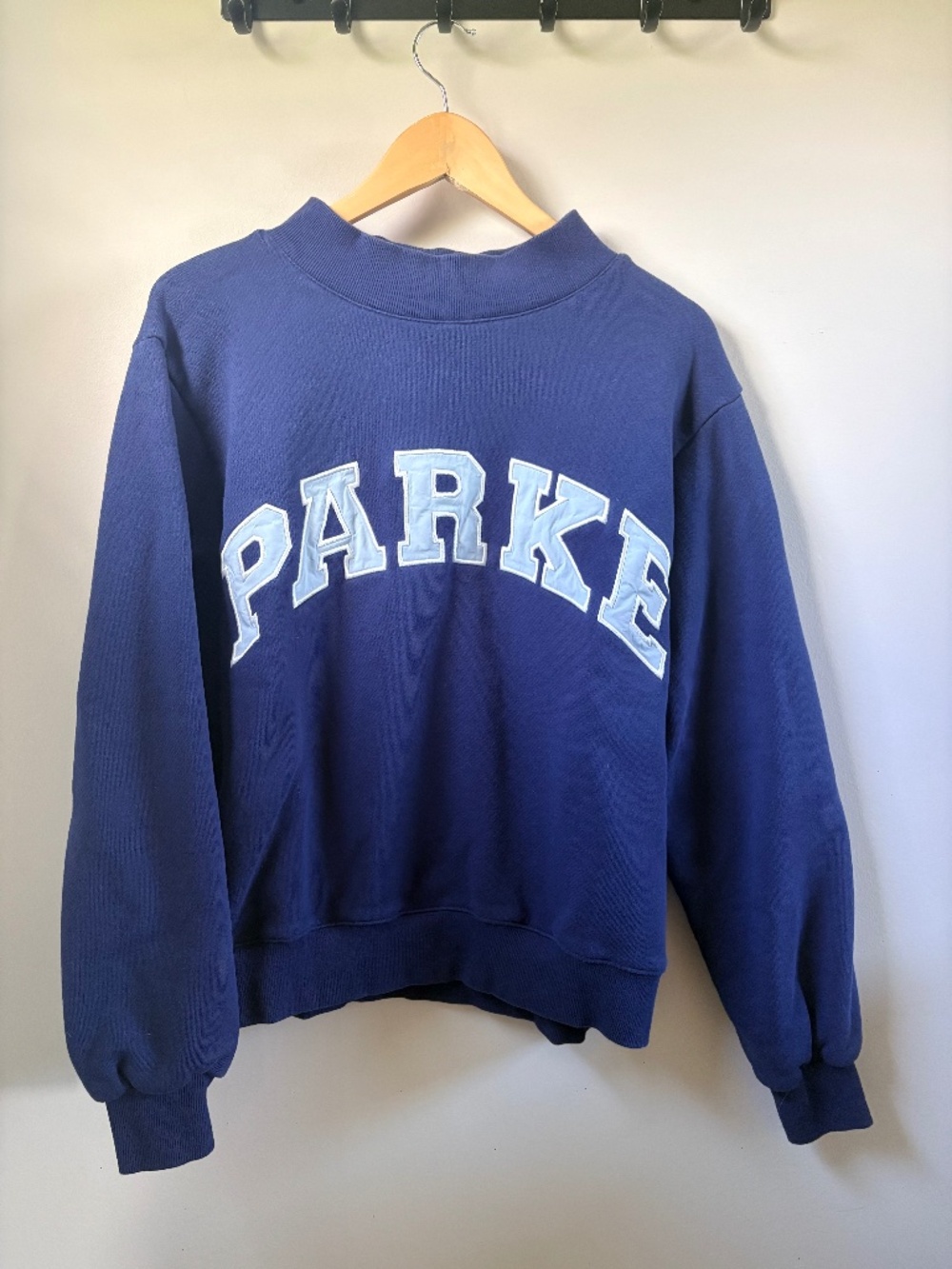 Parke Navy Blue Mockneck Sweatshirt with Light Blue Logo S/M